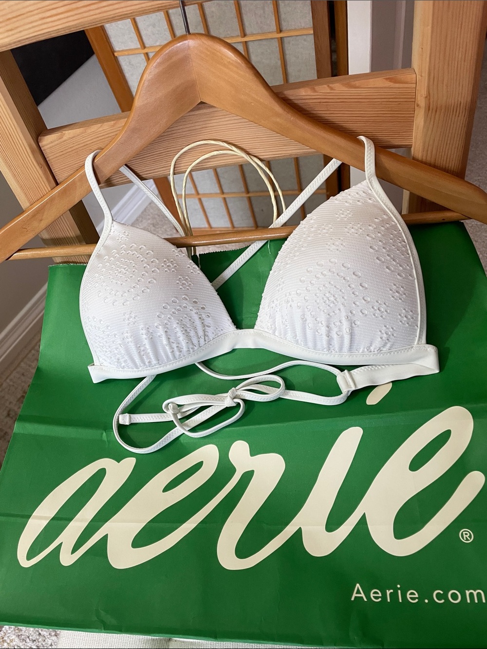 Aerie Perky Triangle White Bikini Top in SMALL